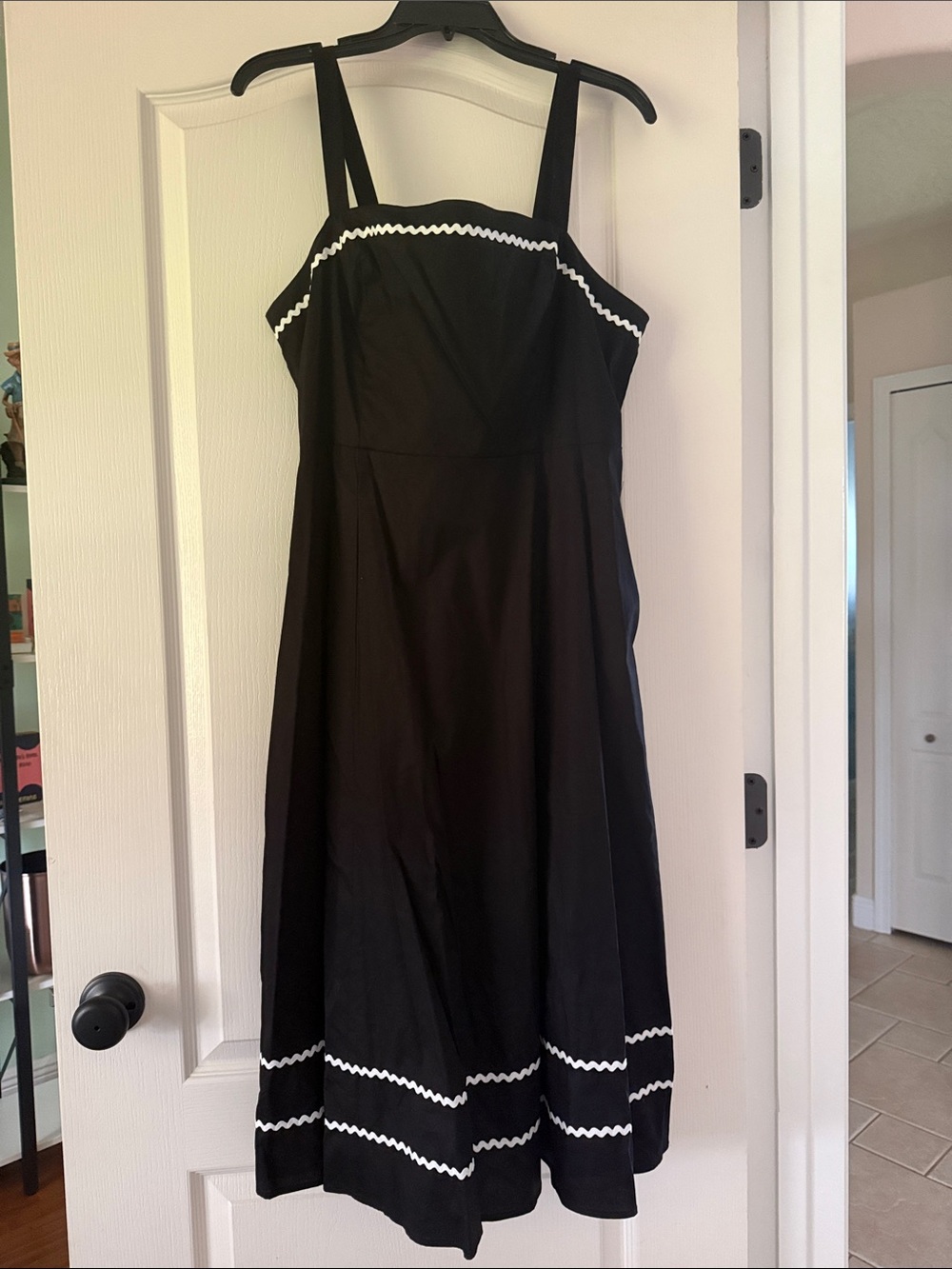 Cynthia Rowley Black Midi Dress with White Rickrack Accents